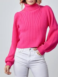 Ribbed Turtleneck Sweater - Hot Pink
