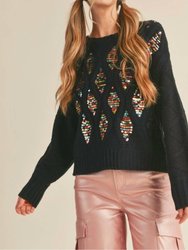 Sequin Embellished Sweater - Black