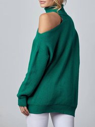 Shoulder-Baring Turtleneck Sweater
