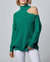 Shoulder-Baring Turtleneck Sweater - Forest Green