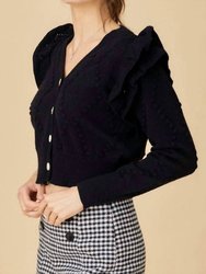 Shoulder Ruffle Cardigan In Black