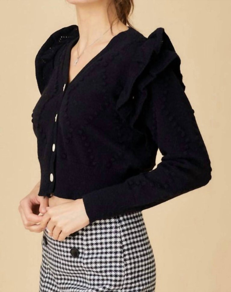 Shoulder Ruffle Cardigan In Black