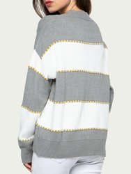 Two-Tone Striped Crewneck Sweater