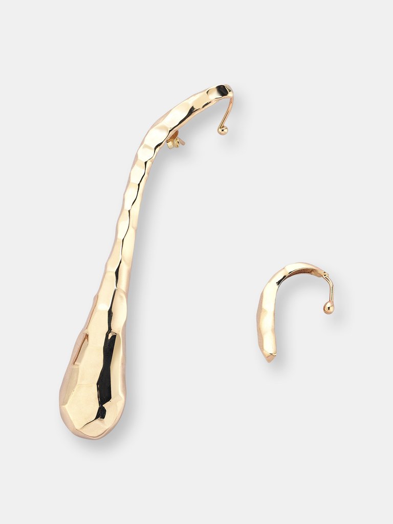 Snake Single Ear Earring With Forward Helix Ear Cuff - Gold