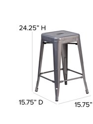 24" High Powder Coated Backless Metal Counter Stool with Clear Coat Finish and Plastic Floor Glides for Indoor Use