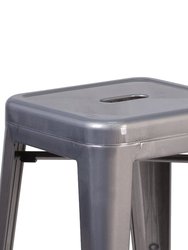 24" High Powder Coated Backless Metal Counter Stool with Clear Coat Finish and Plastic Floor Glides for Indoor Use