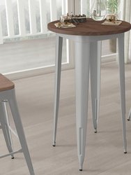 24" Round Metal Indoor Bar Height Table with Black Galvanized Steel Frame and Walnut Rustic Wood Top