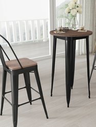 24" Round Metal Indoor Bar Height Table with Black Galvanized Steel Frame and Walnut Rustic Wood Top - Black/Brown