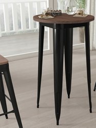 24" Round Metal Indoor Bar Height Table with Black Galvanized Steel Frame and Walnut Rustic Wood Top