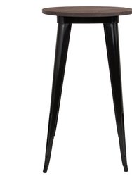 24" Round Metal Indoor Bar Height Table with Black Galvanized Steel Frame and Walnut Rustic Wood Top