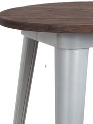 24" Round Metal Indoor Bar Height Table with Black Galvanized Steel Frame and Walnut Rustic Wood Top