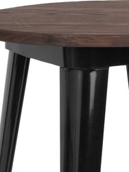 24" Round Metal Indoor Bar Height Table with Black Galvanized Steel Frame and Walnut Rustic Wood Top