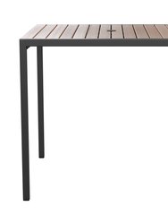 35" Square Faux Teak Outdoor Dining Table with Powder Coated Steel Frame and Umbrella Hole