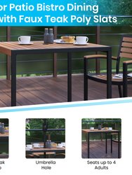 35" Square Faux Teak Outdoor Dining Table with Powder Coated Steel Frame and Umbrella Hole