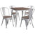 5 Piece Dining Set with Modern Metal Table with Silver Powder Coated Steel Frame and Wood Top and 4 Matching Stack Chairs
