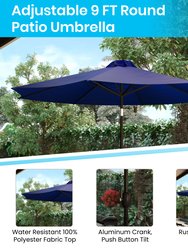 9' Navy Polyester Bali Patio Umbrella With Base