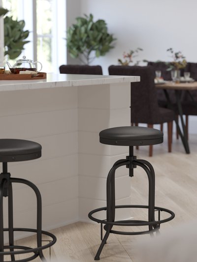 Merrick Lane Adrienne Barstool Contemporary Black Faux Leather Backless Stool with Swivel Seat Height Adjustment and Footrest product