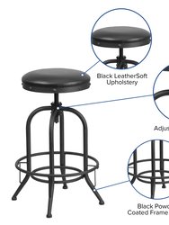 Adrienne Barstool Contemporary Black Faux Leather Backless Stool with Swivel Seat Height Adjustment and Footrest