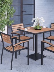 Alani Five Piece Faux Teak Patio Dining Set for Indoor and Outdoor Use - 30" Square Table and Four Club Chairs with Arms