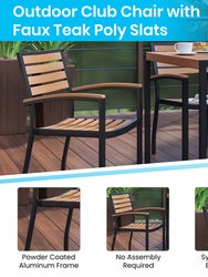 Alani Five Piece Faux Teak Patio Dining Set for Indoor and Outdoor Use - 30" Square Table and Four Club Chairs with Arms