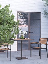 Alani Three Piece Faux Teak Patio Dining Set for Indoor and Outdoor Use - 30" Square Table and Two Club Chairs with Arms - Black/Brown