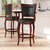 Aletta Series 30" Cherry Wood Panel Back Bar Stool with Arms and Black Faux Leather Swivel Seat - Red/Black
