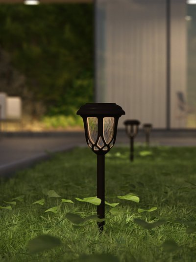 Merrick Lane All-Weather Brown Tulip Design LED Solar Lights, Outdoor Solar Powered Lights for Pathway, Garden, & Yard - Set of 8 product