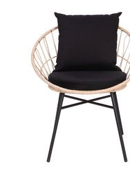 Alma Set Of 2 Faux Rattan Rope Patio Chairs, Tan Papasan Style Indoor/Outdoor Chairs With Black Seat & Back Cushions