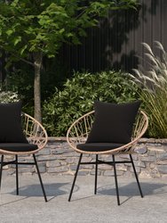 Alma Set Of 2 Faux Rattan Rope Patio Chairs, Tan Papasan Style Indoor/Outdoor Chairs With Black Seat & Back Cushions - Tan/Black