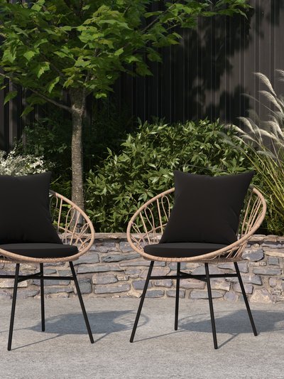 Merrick Lane Alma Set Of 2 Faux Rattan Rope Patio Chairs, Tan Papasan Style Indoor/Outdoor Chairs With Black Seat & Back Cushions product