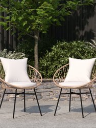 Alma Set Of 2 Faux Rattan Rope Patio Chairs, Tan Papasan Style Indoor/Outdoor Chairs With Light Gray Seat & Back Cushions - Tan