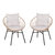 Alma Set Of 2 Faux Rattan Rope Patio Chairs, Tan Papasan Style Indoor/Outdoor Chairs With Light Gray Seat & Back Cushions