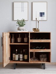 Aloise Bar And Sideboard With Storage Cabinet, Hanging Stemware Holders And Bottle Storage