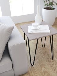 Alto Contemporary Square Driftwood Grain Finish End Table with Black Retro Hairpin Legs