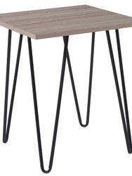 Alto Contemporary Square Driftwood Grain Finish End Table with Black Retro Hairpin Legs