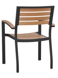 Aluminum Stacking Chairs with Faux Teak Slatted Back and Seat and Faux Teak Accented Arms - Set of Two
