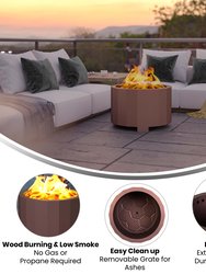 Aries 27" Portable Bronze Finished Steel Smokeless Wood Burning Outdoor Firepit With Waterproof Cover