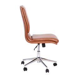 Artemis Mid-Back Armless Home Office Chair With Height Adjustable Swivel Seat And Five Star Chrome Base, Cognac Faux Leather