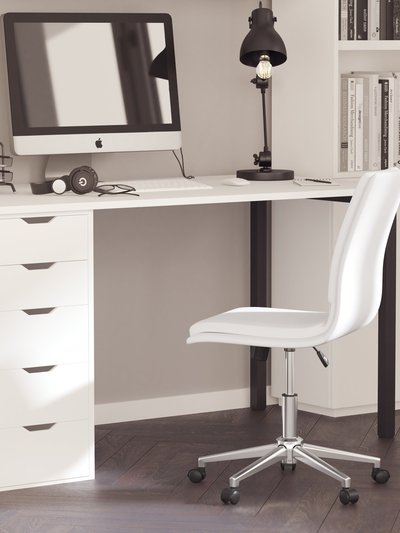 Merrick Lane Artemis Mid-Back Armless Home Office Chair With Height Adjustable Swivel Seat And Five Star Chrome Base, White Faux Leather product