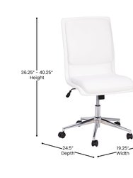 Artemis Mid-Back Armless Home Office Chair With Height Adjustable Swivel Seat And Five Star Chrome Base, White Faux Leather