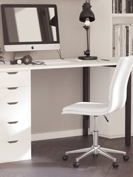 Artemis Mid-Back Armless Home Office Chair With Height Adjustable Swivel Seat And Five Star Chrome Base, White Faux Leather - White