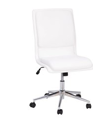 Artemis Mid-Back Armless Home Office Chair With Height Adjustable Swivel Seat And Five Star Chrome Base, White Faux Leather