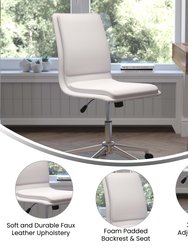 Artemis Mid-Back Armless Home Office Chair With Height Adjustable Swivel Seat And Five Star Chrome Base, White Faux Leather