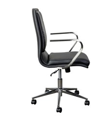 Artemis Mid-Back Home Office Chair With Armrests, Height Adjustable Swivel Seat And Five Star Chrome Base, Black Faux Leather