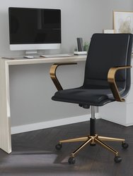 Artemis Mid-Back Home Office Chair With Armrests, Height Adjustable Swivel Seat And Five Star Gold Base, Black Faux Leather - Black