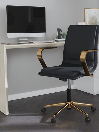 Merrick Lane Artemis Mid-Back Home Office Chair With Armrests, Height Adjustable Swivel Seat And Five Star Gold Base, Black Faux Leather product