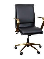 Artemis Mid-Back Home Office Chair With Armrests, Height Adjustable Swivel Seat And Five Star Gold Base, Black Faux Leather