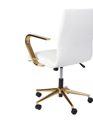 Artemis Mid-Back Home Office Chair With Armrests, Height Adjustable Swivel Seat And Five Star Gold Base, White Faux Leather
