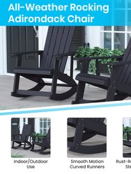 Atlantic All-Weather Black Polyresin Adirondack Rocking Chair with Vertical Slats And Cream Weather Resistant Cushions