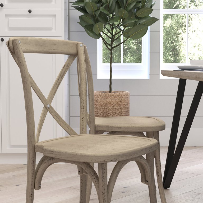 Bardstown X-Back Bistro Style Wooden High Back Dining Chair In Medium Natural With White Grain